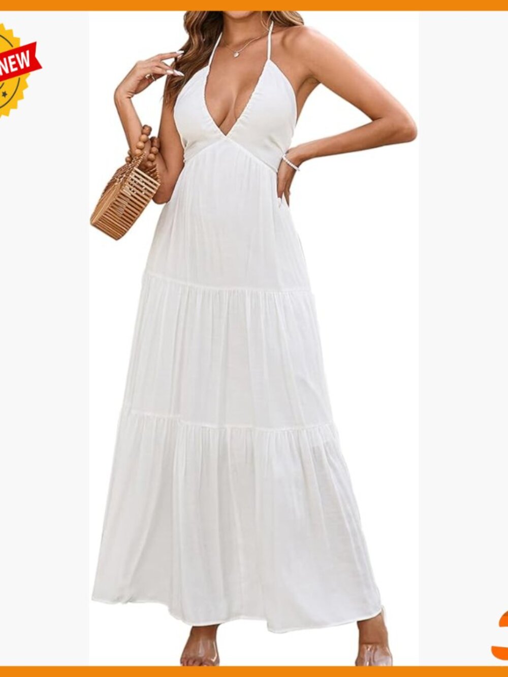 Maxi Sundress Halter V-Neck Backless Bow Flowy Ruffle Casual Beach Dress